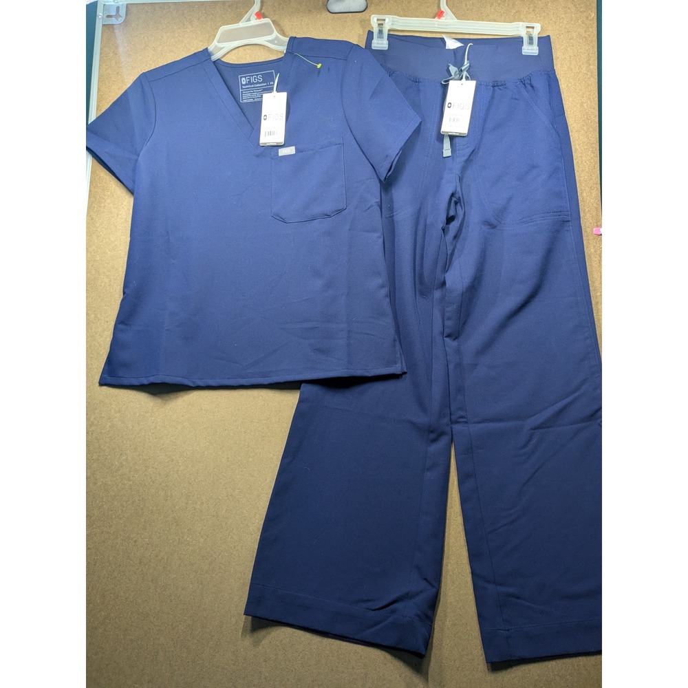 FIGS Navy Blue Scrub Set Catarina Petite Top and Wide Leg Cargo Pants XS